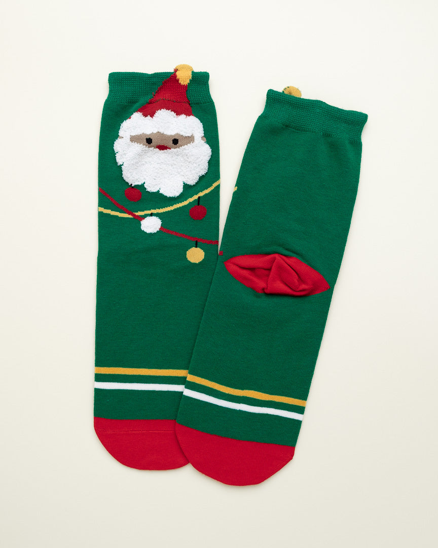 Green Santa Christmas Socks – Women's Crew Socks