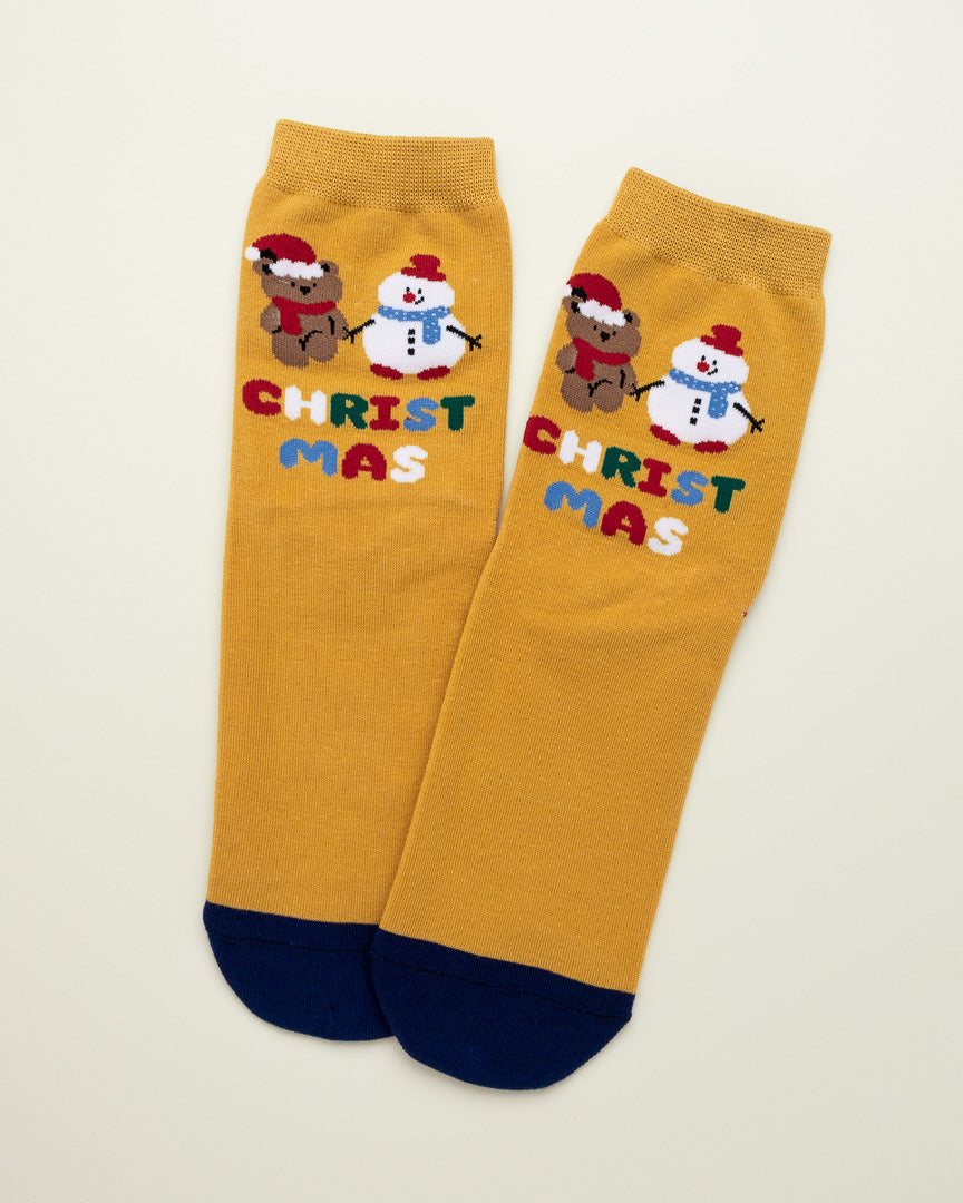 Teddy & Snowman Christmas Socks – Women's Crew Socks