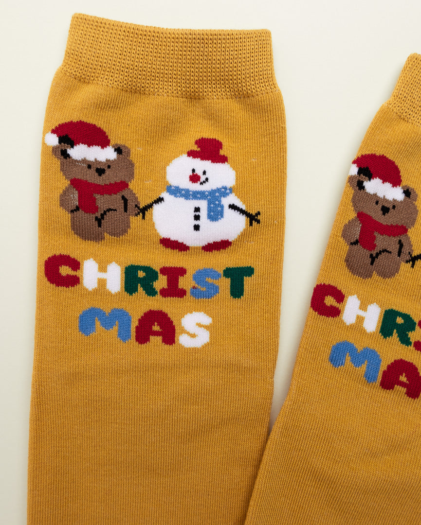 Teddy & Snowman Christmas Socks – Women's Crew Socks