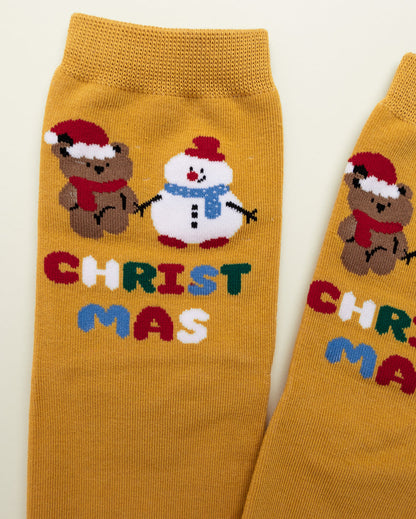 Teddy & Snowman Christmas Socks – Women's Crew Socks