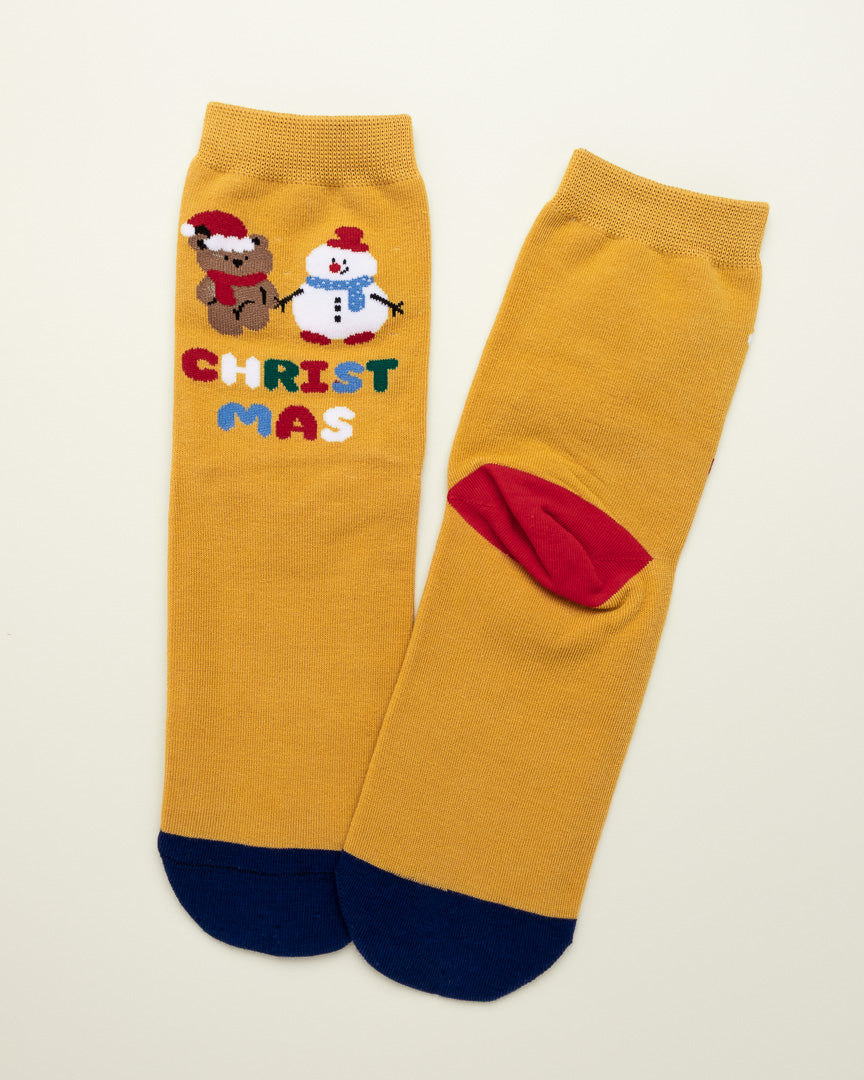 Teddy & Snowman Christmas Socks – Women's Crew Socks