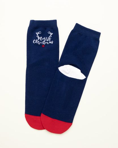 Minimal Reindeer Christmas Socks – Women's Crew Socks