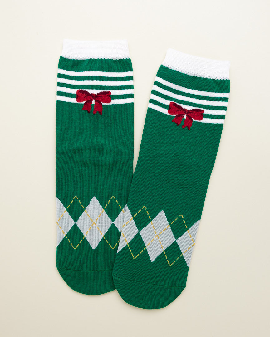 Holiday Bow Argyle Socks – Women's Crew Socks