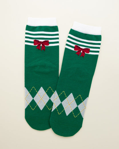 Holiday Bow Argyle Socks – Women's Crew Socks