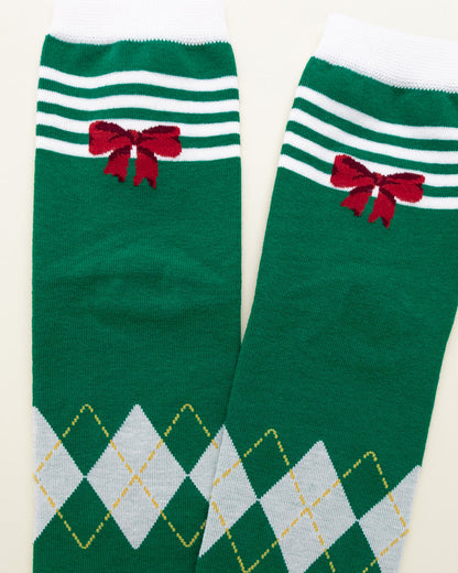Holiday Bow Argyle Socks – Women's Crew Socks