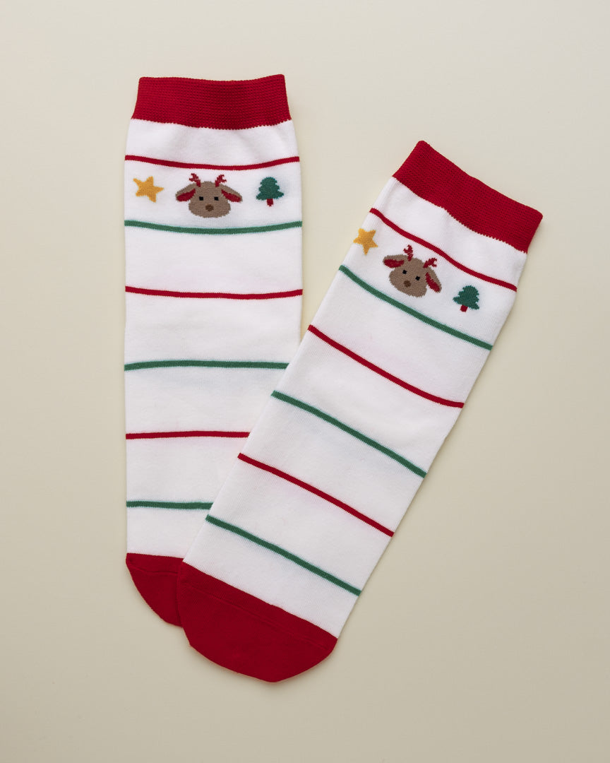 Minimal Reindeer Stripes – Women's Crew Socks