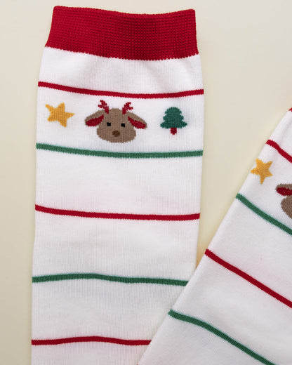 Minimal Reindeer Stripes – Women's Crew Socks