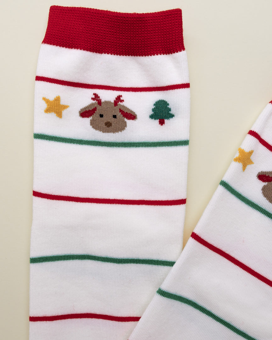 Minimal Reindeer Stripes – Women's Crew Socks