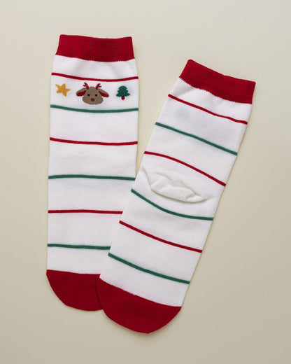 Minimal Reindeer Stripes – Women's Crew Socks