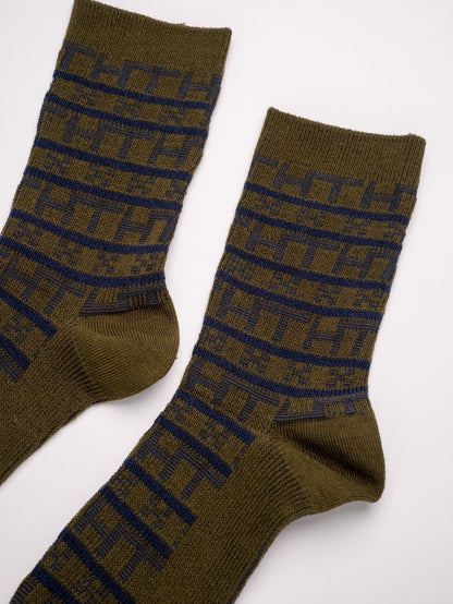 Geometric Pattern man's Combed Cotton Crew Socks