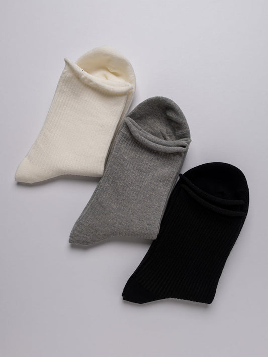 Women's Classic Ribbed Cotton Crew Socks – White. Grey. Black