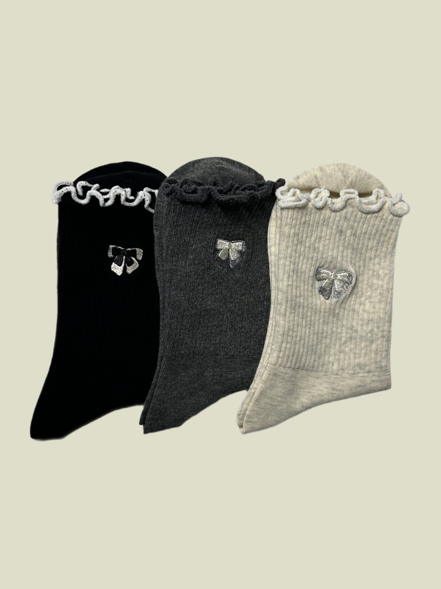 Elegant Bow Ruffle women's Crew Socks