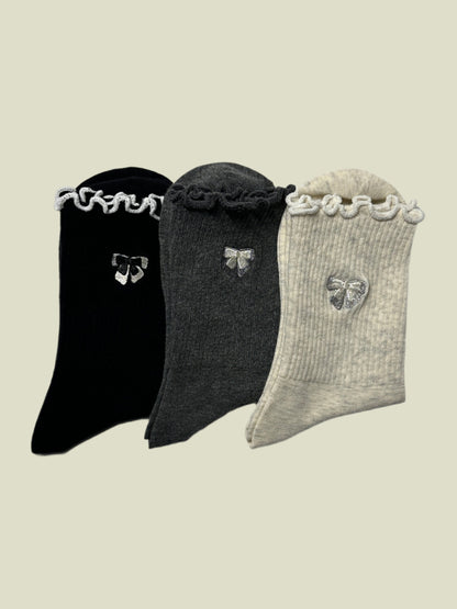 Elegant Bow Ruffle women's Crew Socks
